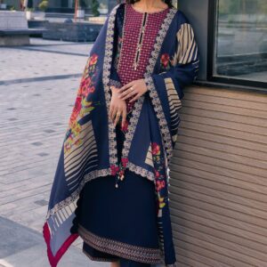 Charizma Ladies Unstitched Lawn Suit – Heavy Embroidery | Diamond Print Dupatta