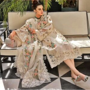 Monsoon Blooms Chikankari Airjet Lawn 3PC Summer Suit – Embroidered Cutwork & Organza Dupatta